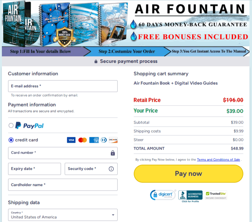 Air Fountain System USA Checkout